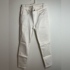 WHBM White Embroidered Jeans Skinny Crop